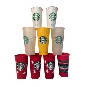 Starbucks Holiday & Everyday Reusable Plastic 2 Lids Cups Set Of 9